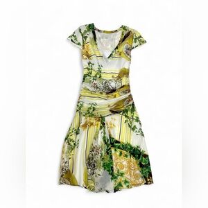 Floral Green & Yellow V-Neck Women’s Dress